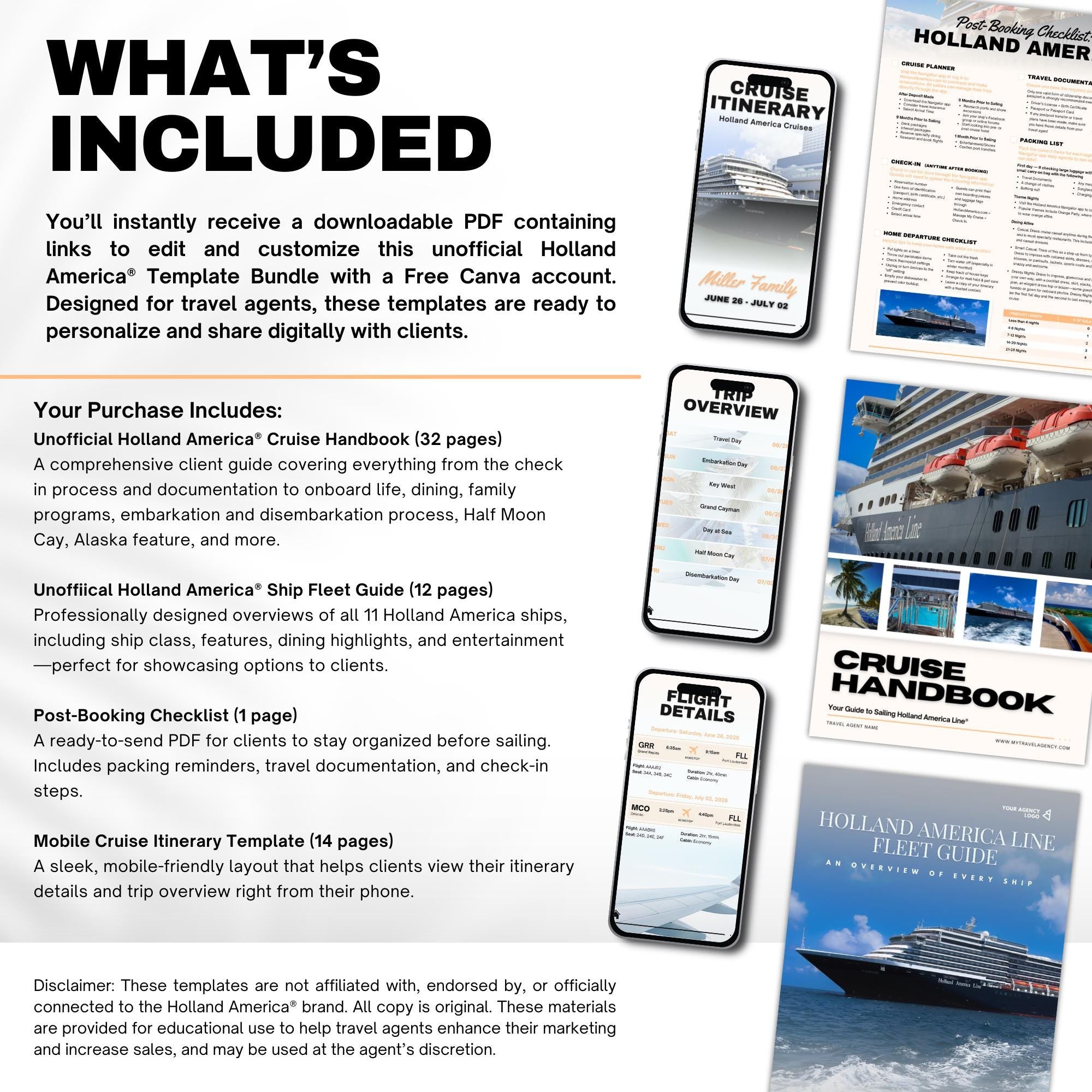 Unofficial Holland America Cruises Agent Essentials Template Bundle, Travel Agent Template, Holland America Cruise Planner & Handbook