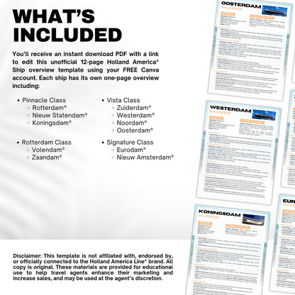 Unofficial Holland America Cruise Ship Guide, Travel Agent Template