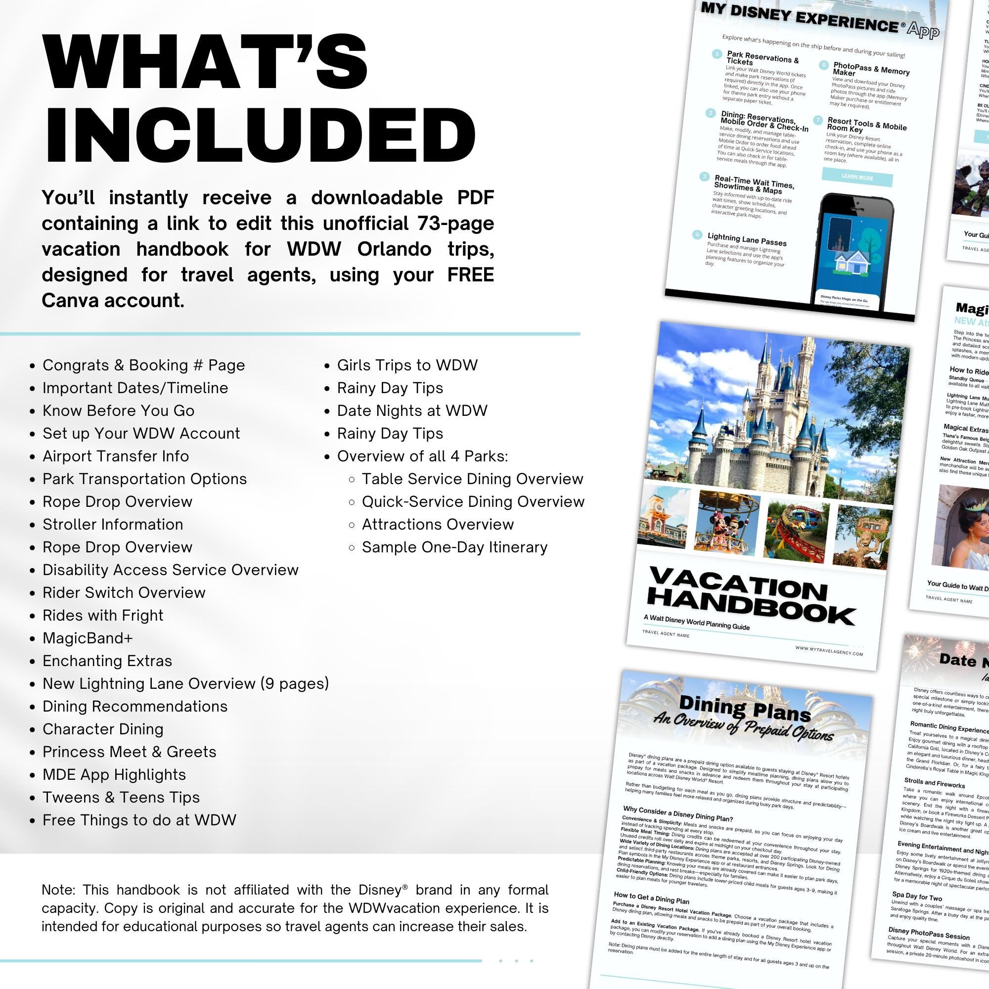 Walt Disney World 65-Page Travel Agent Vacation Guide Canva