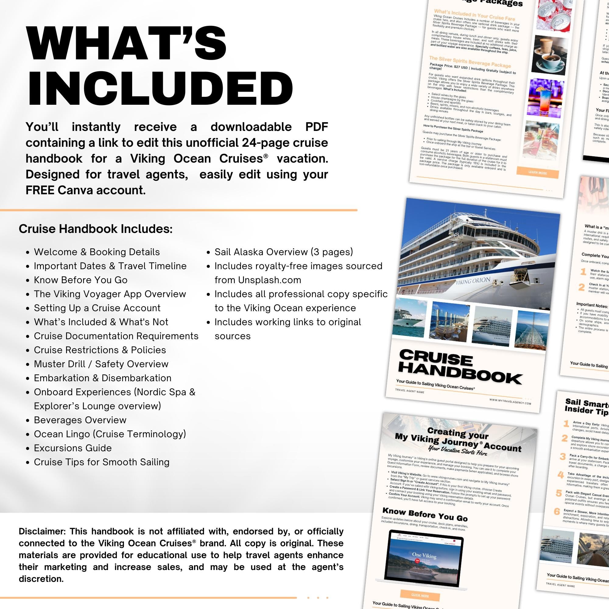 Unofficial Viking Ocean Handbook Template, Cruise Travel Agent Template