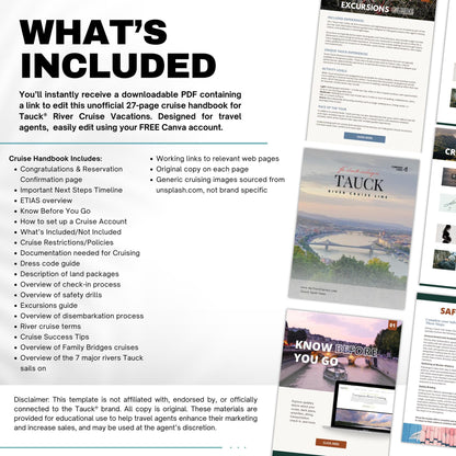 River Cruise Client Guide Template for Tauck Cruises | Travel Agent Canva Template | Editable Welcome Packet | Cruise Handbook