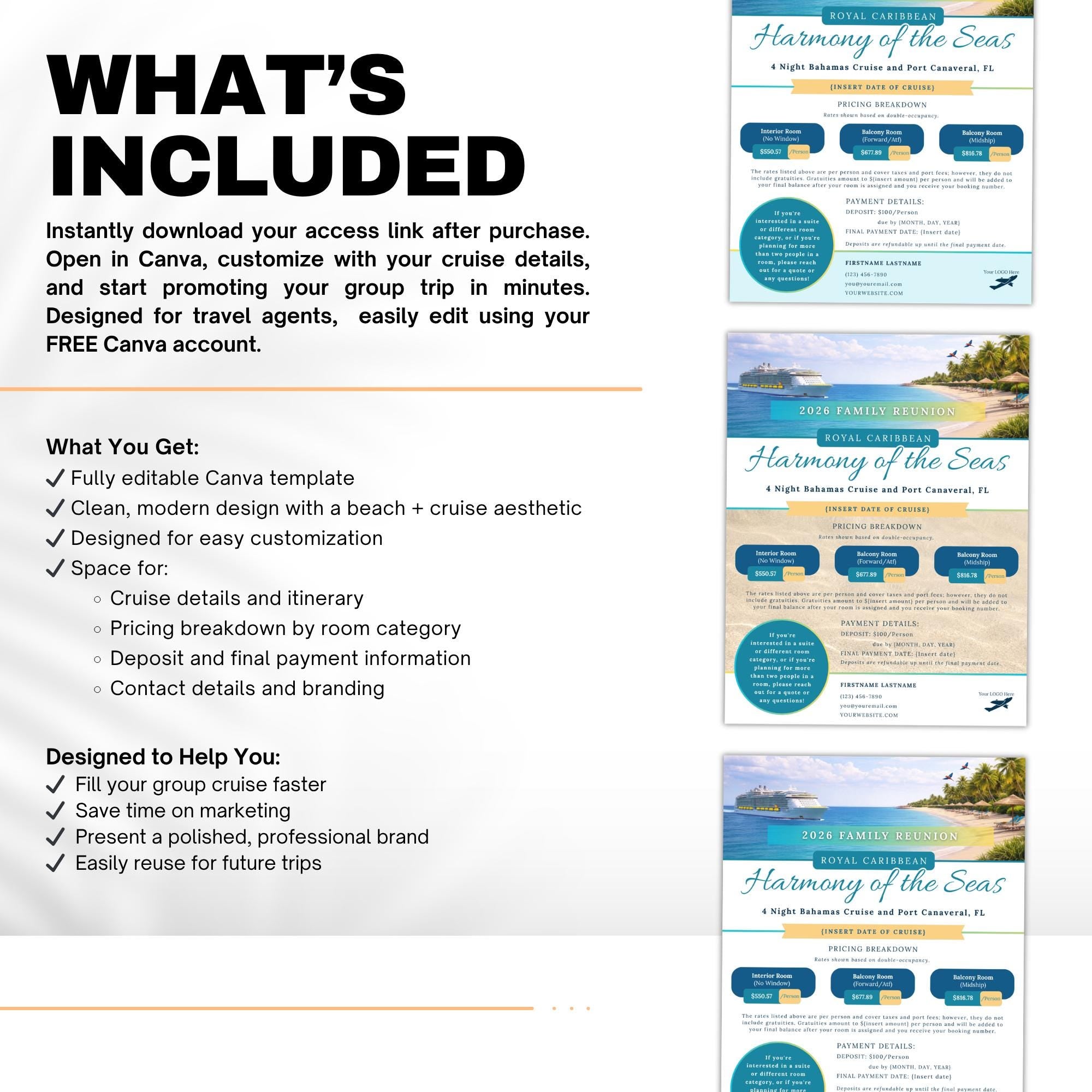 Group Cruise Promotional Flyer Template | Canva Editable Travel Agent Marketing Template
