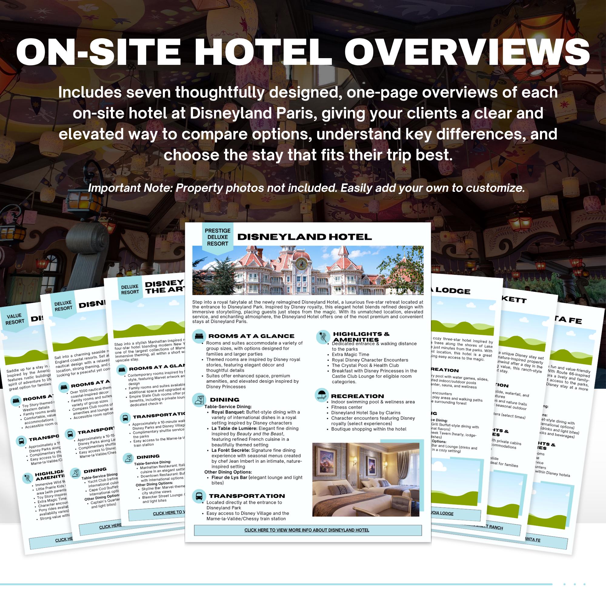 DLP Travel Agent Handbook Template | Paris Theme Park Vacation Guide | Client Welcome Guide | Canva Editable