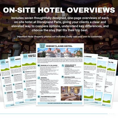 DLP Travel Agent Handbook Template | Paris Theme Park Vacation Guide | Client Welcome Guide | Canva Editable