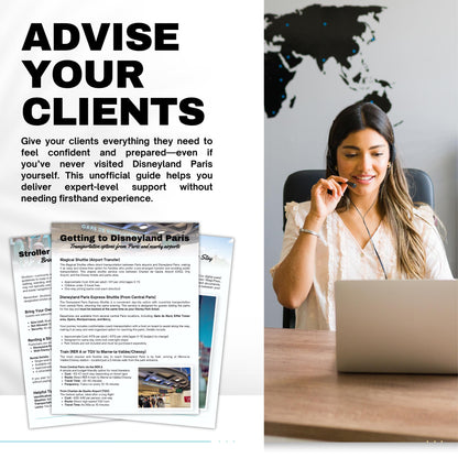 DLP Travel Agent Handbook Template | Paris Theme Park Vacation Guide | Client Welcome Guide | Canva Editable