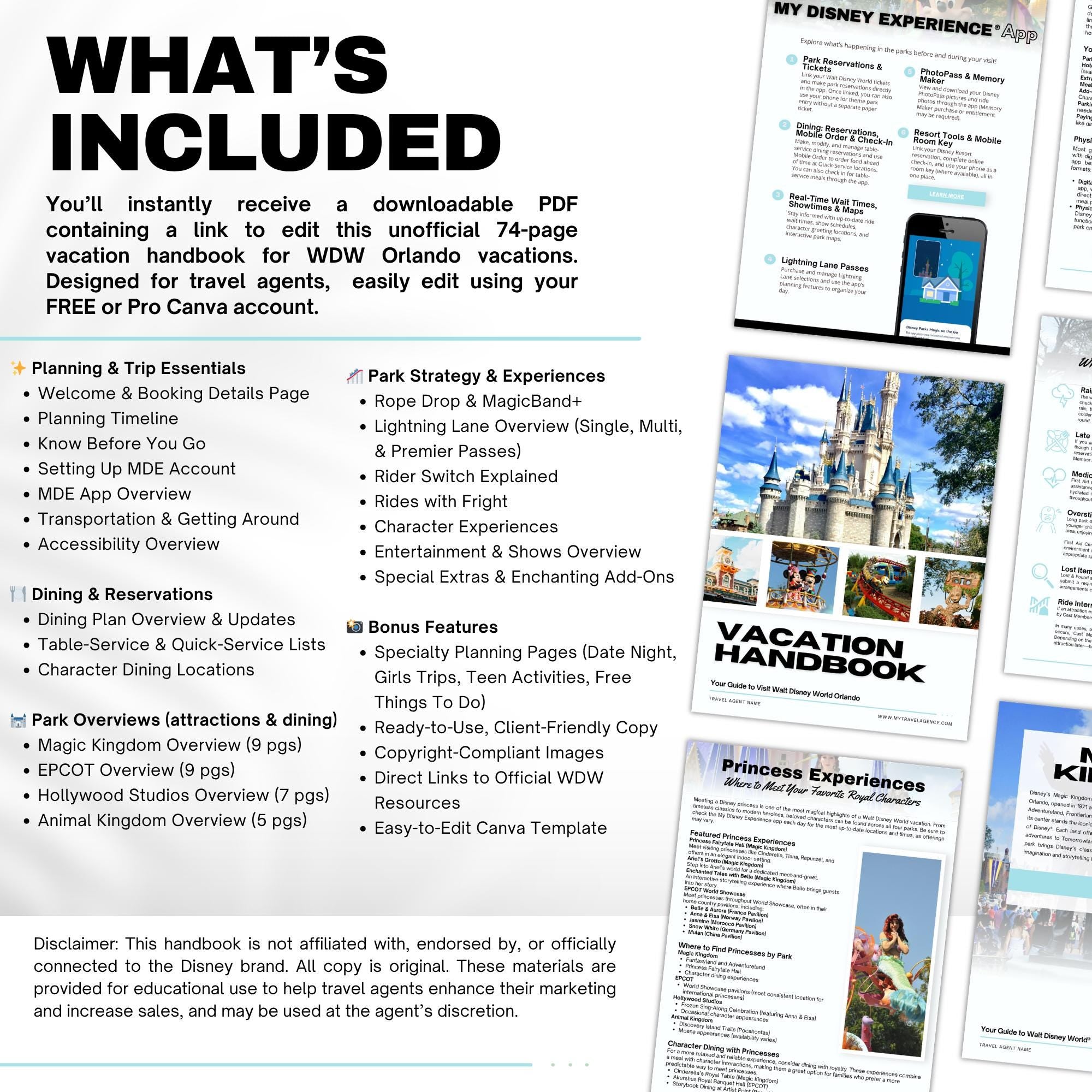 Walt Disney World 73-Page Travel Agent Vacation Guide Canva