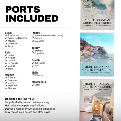 Mediterranean Cruise Port Guide Bundle | Editable Canva Template for Travel Agents | 25 Cruise Ports