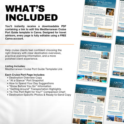 Mediterranean Cruise Port Guide Bundle | Editable Canva Template for Travel Agents | 25 Cruise Ports