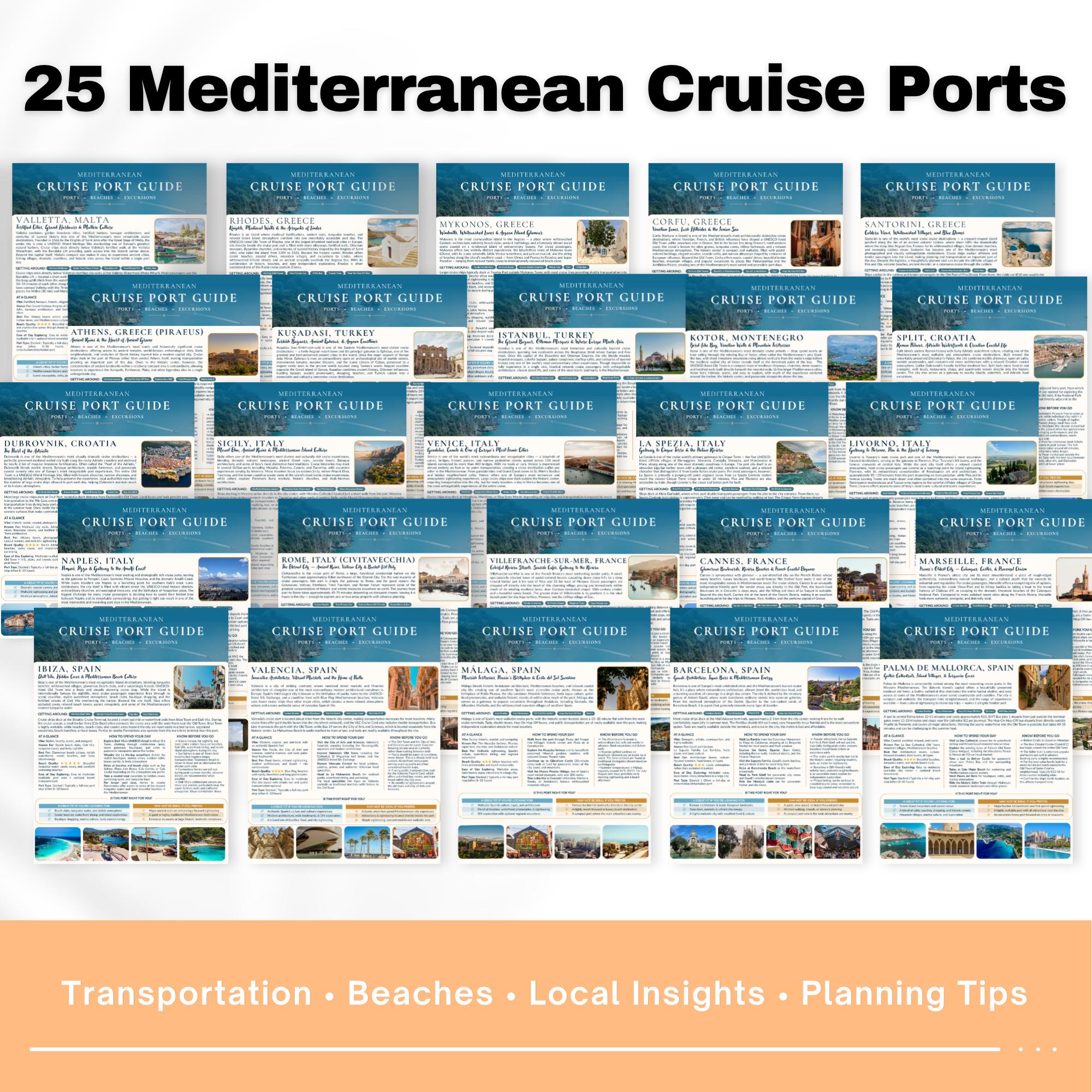 Mediterranean Cruise Port Guide Bundle | Editable Canva Template for Travel Agents | 25 Cruise Ports